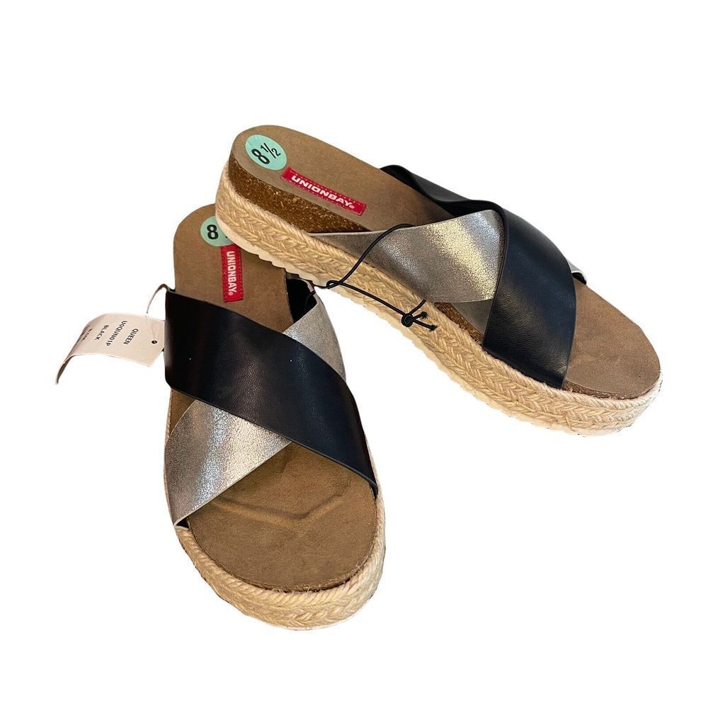 UNIONBAY‎ Womens Queen Slides Sandals Black Slip On Espadrilles 8,5 M NWOB